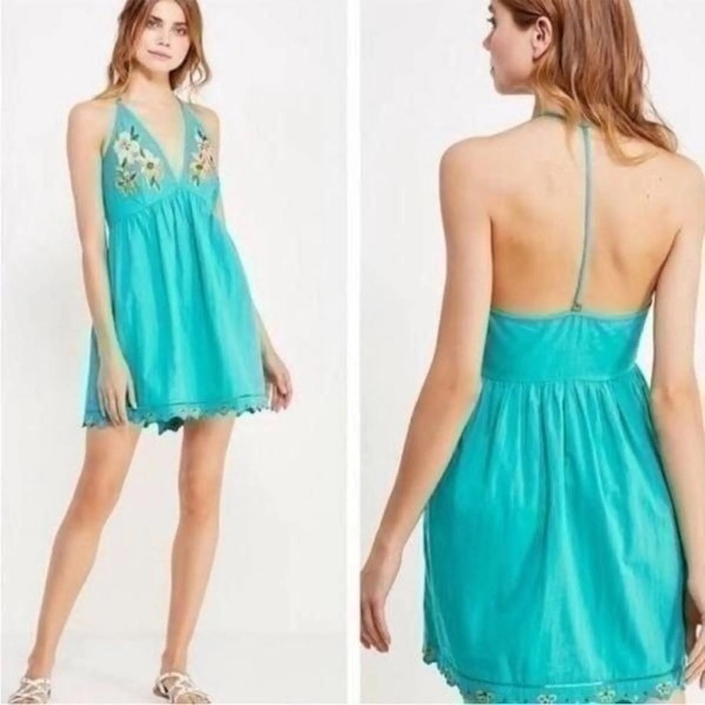 Free People love and flowers Turquoise Halter Dress size S